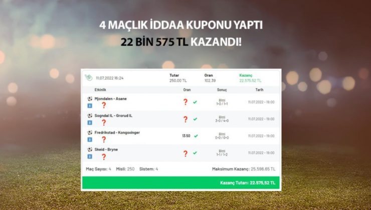 4 maçlık iddaa kuponu yaptı, 22 bin 575 TL kazandı! Tüm maçlar Norveç Ligi’nden…