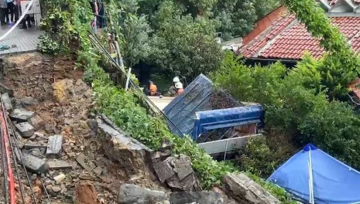 Beykoz’da istinat duvarı çöktü: Bir kişi göçük altında