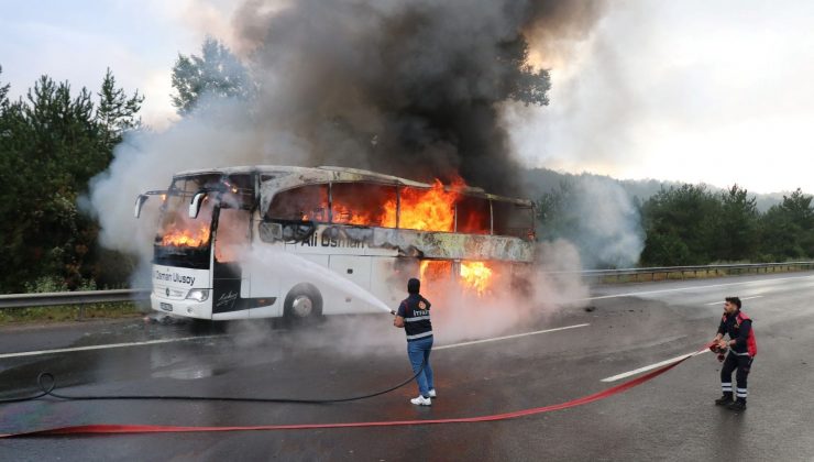 TEM’de yolcu otobüsü alev alev yandı